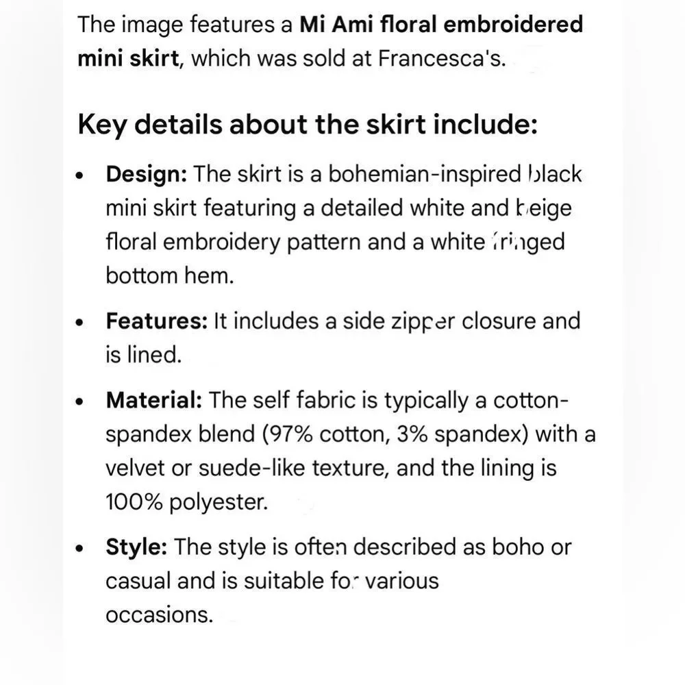 Mi Ami Embroidered Scandinavian Nordic Floral Black Mini Skirt